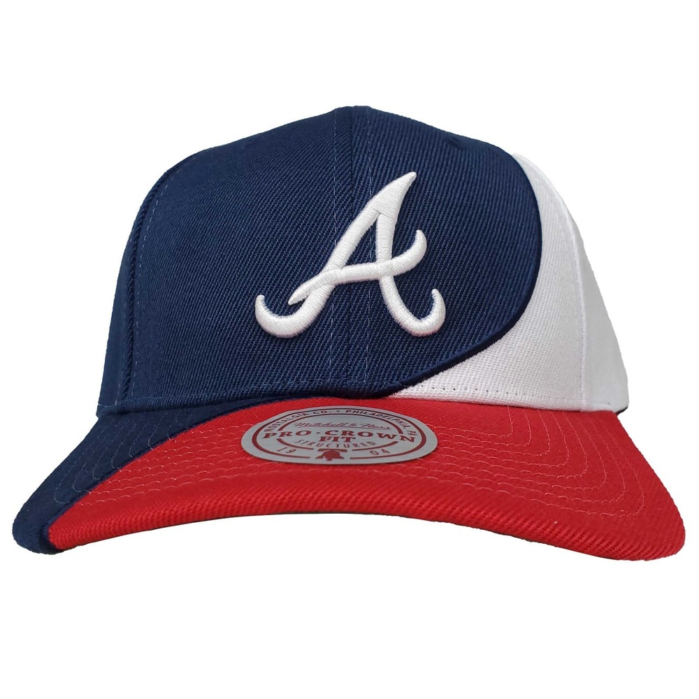 Atlanta Braves Mitchell & Ness MLB Pro Fit Snapback Hat Cap 3D Logo Navy Red NWT